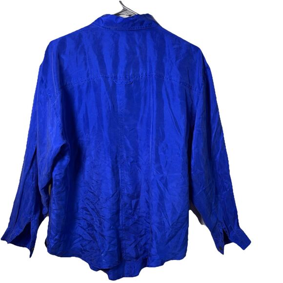 Jonathan Martin Royal Vintage Blue Silk Button up Blouse Women's Size Medium NWT - Picture 3 of 11